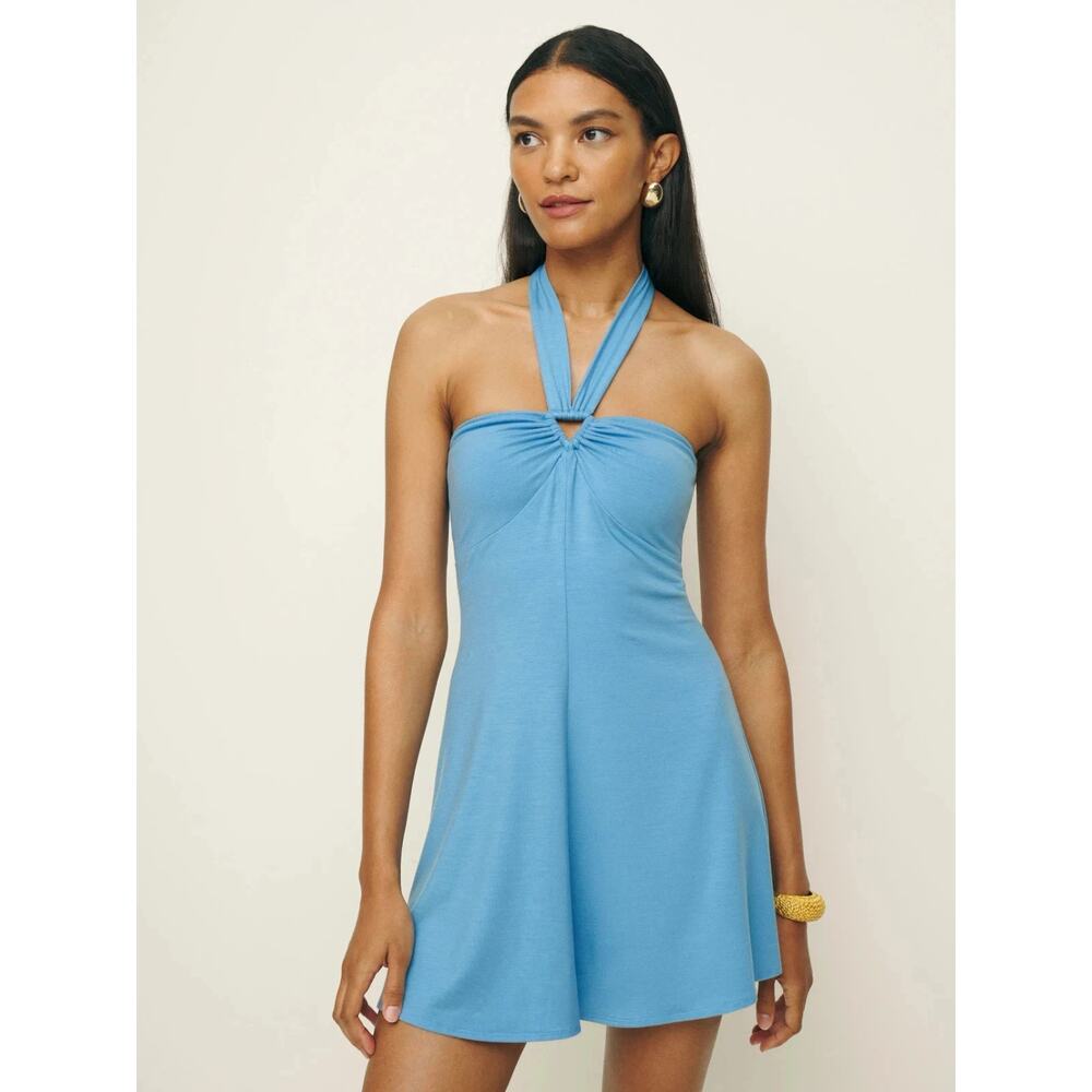 Reformation Womens Blue Hera Knit Mini Sleeveless Dress Size Large